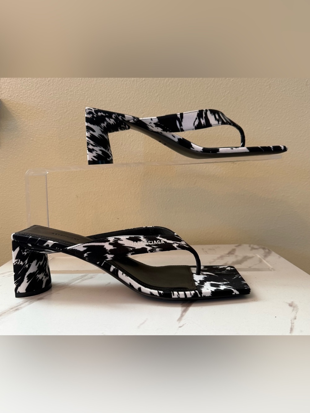Balenciaga Black and White Silky Double Square
 60 mm, Size 38-1/2 (8-1/2), EUC